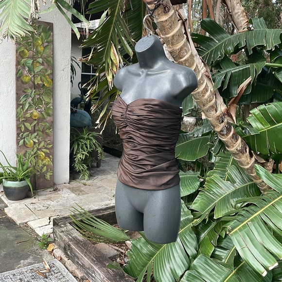 David's Bridal Tops - Strapless Brown Ruched strapless corset